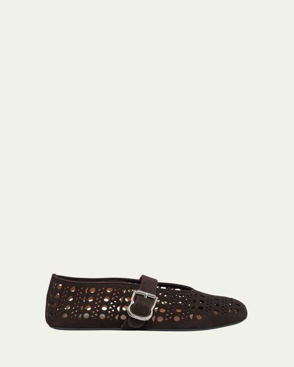 Vienne Perforated Suede Buckle Ballerina Flats